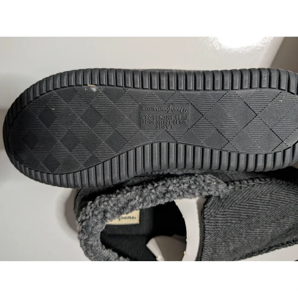Dearfoams Slippers Mens Size 7-8‎ S Gray Herringbone Memory Foam Moccasin Faux